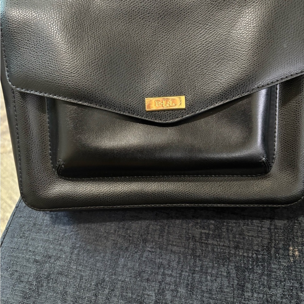 Ralph Lauren Black Leather Backpack with Gold Hardware